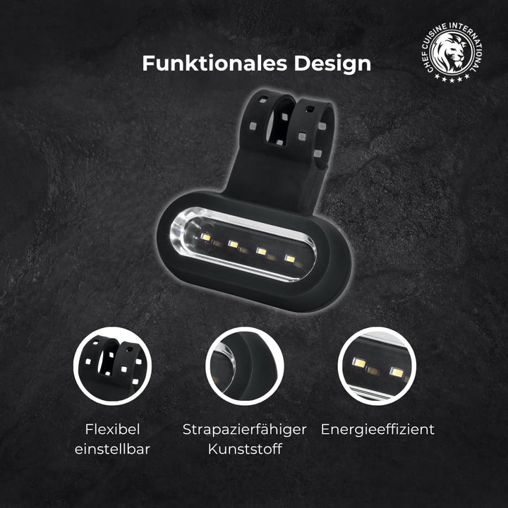CHEF CUISINE Grill Licht LED – Grill Beleuchtung mit drei Helligkeitsstufen, batteriebetriebene Kuns
