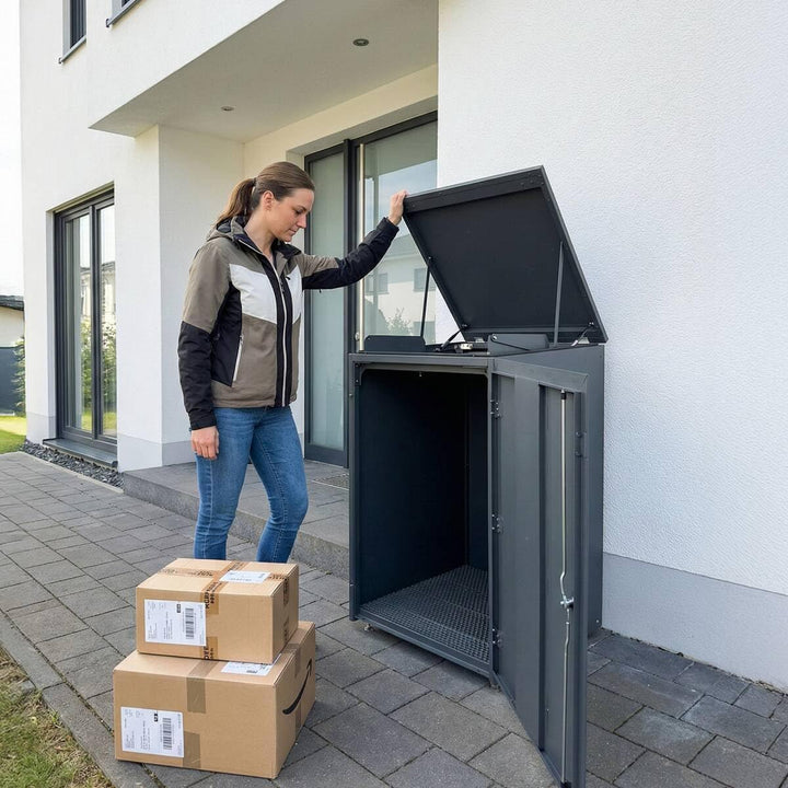 Metzler Paketbox XXL Ben, Aluminium, Anthrazit RAL 7016, mit Top-Einwurf und automatischer Falltür,