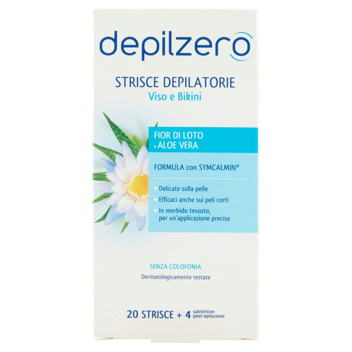 Depilzero Epilierstreifen Gesicht und Bikini 20 Streifen + 4 Tücher