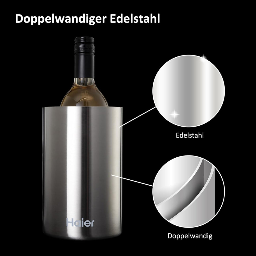 Haier Flaschenkühler Premium Collection I Weinkühler aus rostfreiem Edelstahl, spülmaschinenfest I S