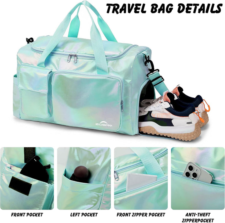 ZIOISNM Sporttasche Damen mit Schuhfach und Nassfach, Reisetasche Damen Glitzer Gym Bag saunatasche