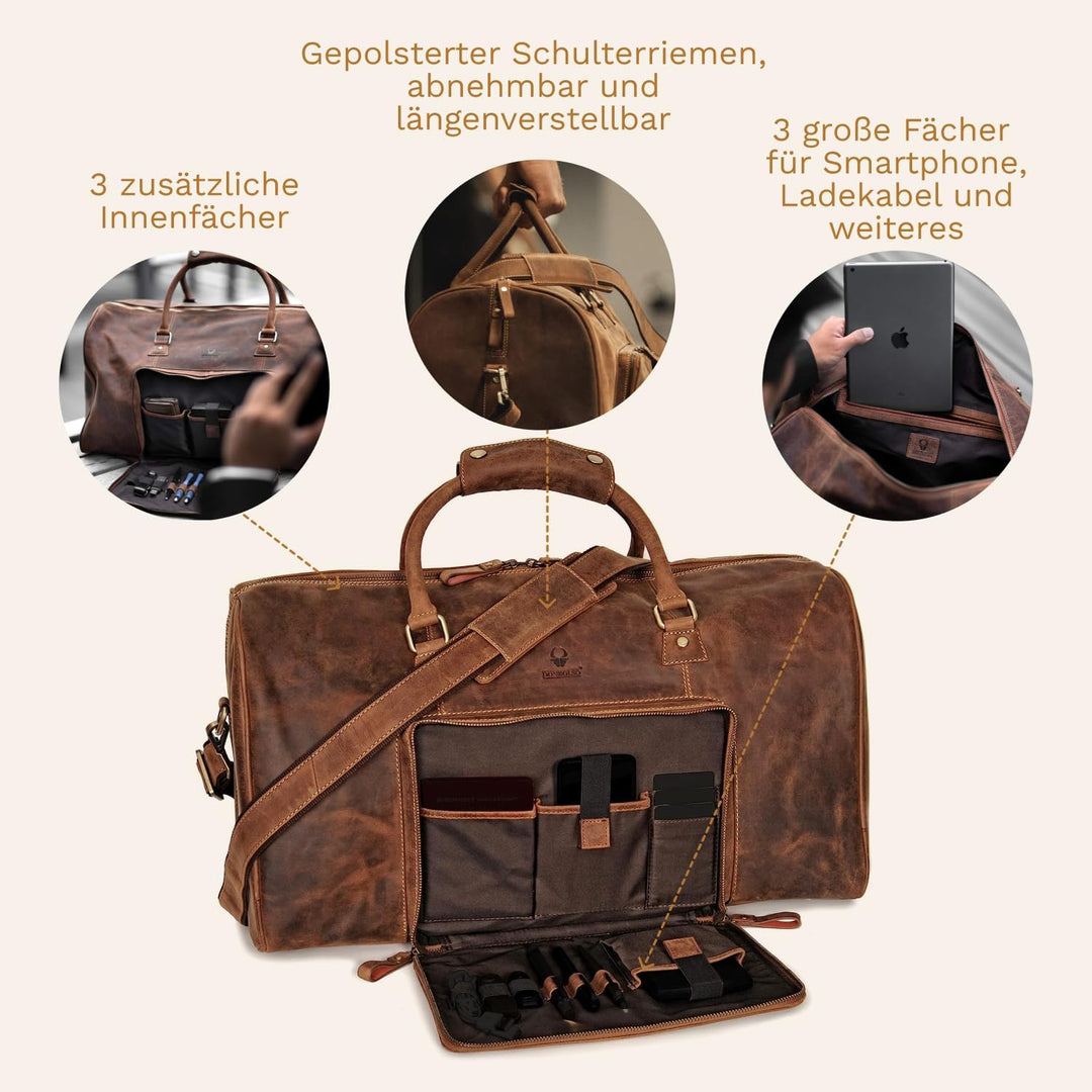 DONBOLSO Weekender Naples - Hochwertige Reisetasche Herren gross - Leder Reisetasche braun - Handgep