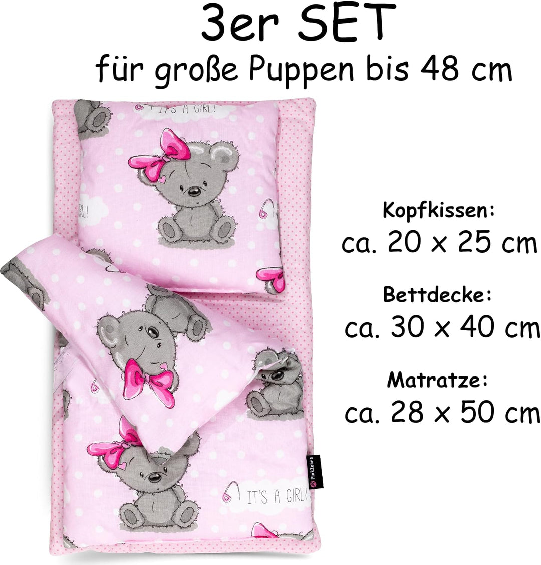 PinkZebra 3-teilig mini Bettwäsche für mini Bett, Decke + Kissen + Matratze, Bettzeug mit Matratze,