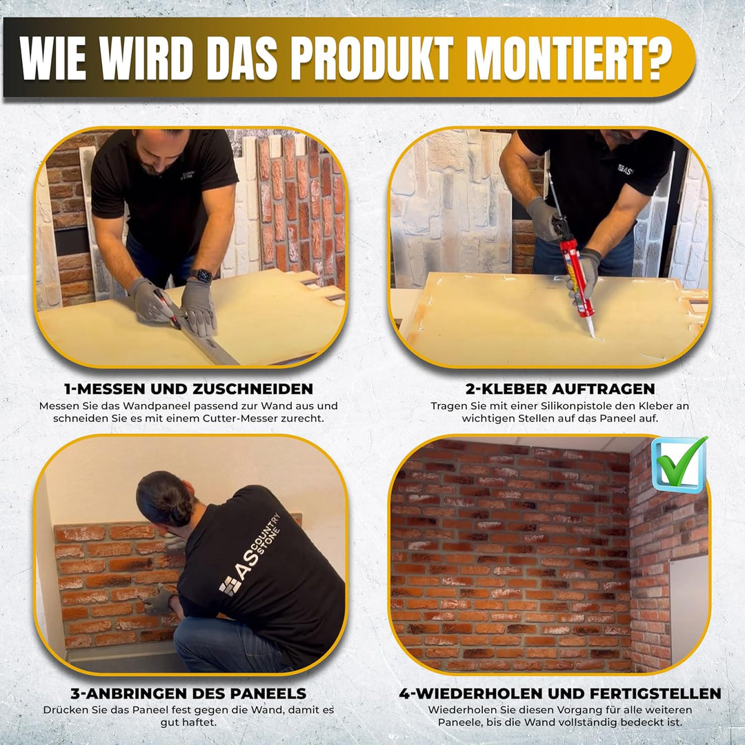 AS Country Stone® Wandverkleidung Steinoptik | 100x50x2 cm | 3D Effekt Wandpaneele Steinoptik für Kü