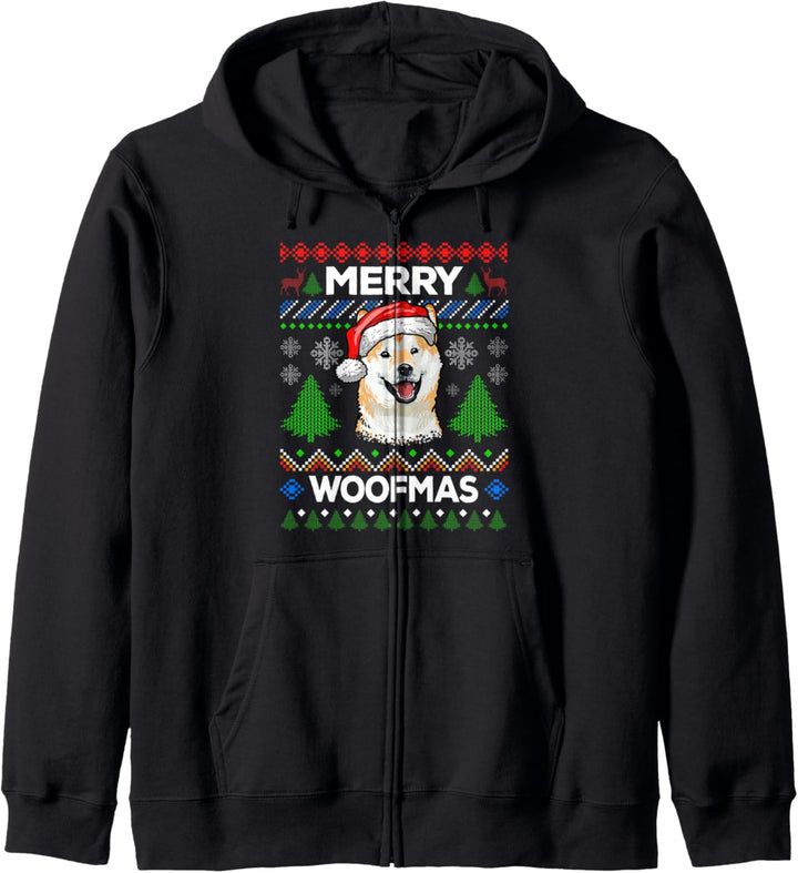 Merry Woofmas Ugly Sweater Weihnachten Shiba Inu Hunde Kapuzenjacke