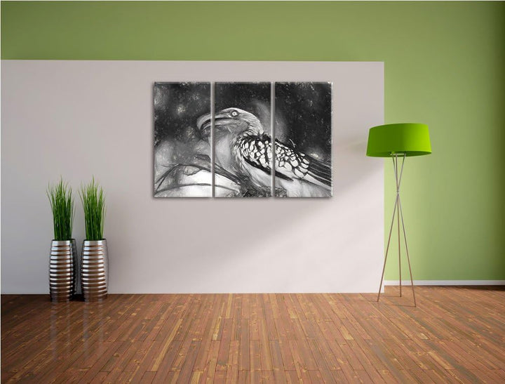 exotischer Gelbschnabeltoko NewArt 3-Teiler Leinwandbild 120x80 Bild auf Leinwand, XXL riesige Bilde