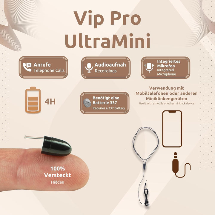 PingaOculto SpionageKopfhörer Prüfung Mini VIP Pro Unsichtbare Kopfhörer für Handy mit Mikrofon - Un