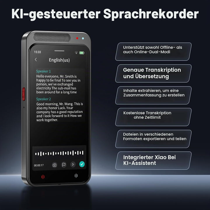 Note AI Digitales Diktiergerät mit Schreibfunktion Transkription,Zusammenfassung,Übersetzung Online