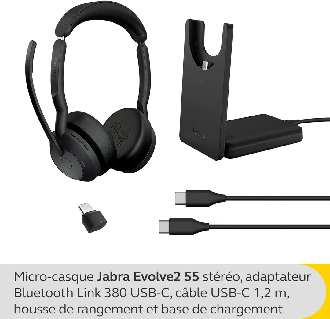 Jabra Evolve2 55 - schnurloses Stereo-Headset mit Ladestation Air Comfort - Mikrofone mit Geräuschun