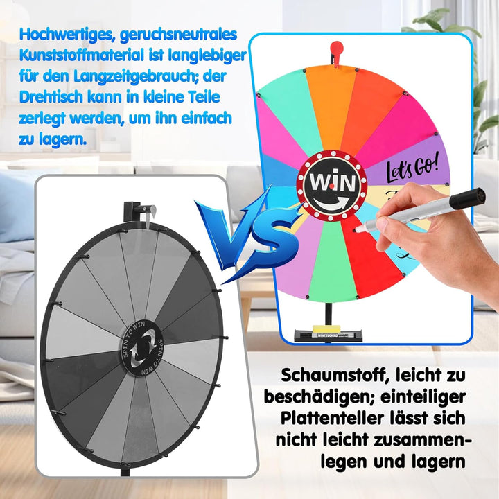 Glücksrad zum Drehen 61cm, 100-165cm Höhenverstellbar Glücksrad zum Selbstgestalten mit 14 Steckplät