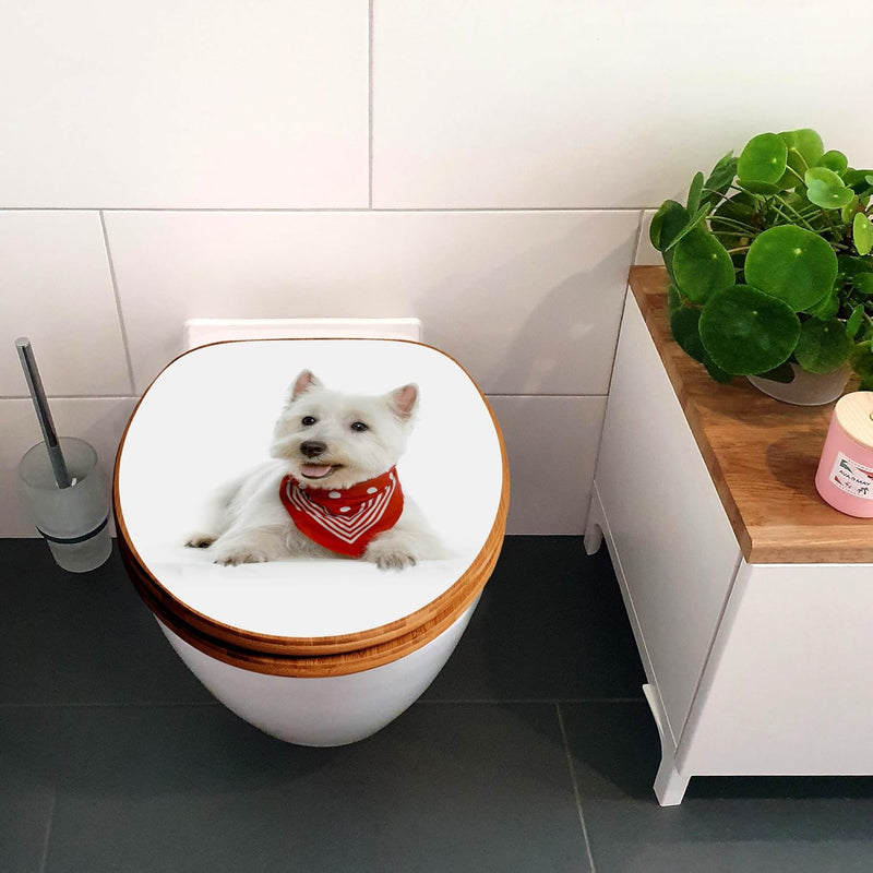 banjado® Design WC Sitz Bambus Absenkautomatik mit Motiv Westie/Toilettendeckel mit Absenkautomatik