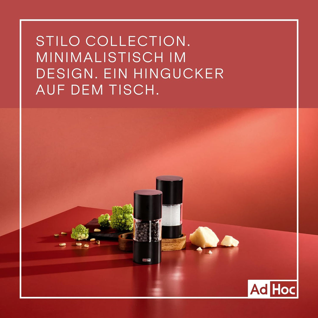AdHoc Set Salzmühle und Pfeffermühle STILO | langlebiges Keramik Mahlwerk, edles Gehäuse aus Edelsta