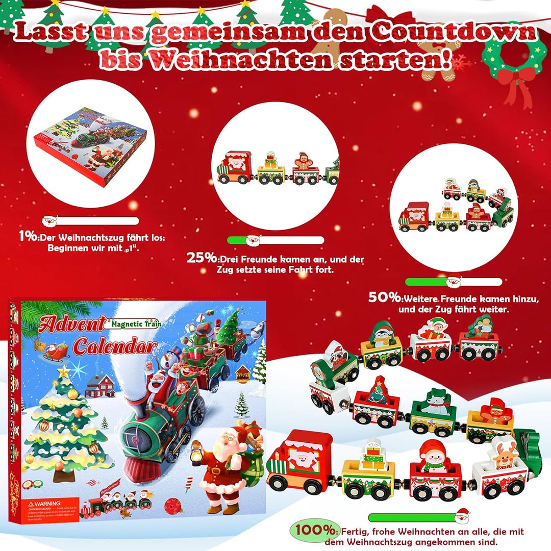 Adventskalender 2025 Holz Eisenbahn Kinder, 24 Tage Weihnachten Adventskalender Zug,Kinderspielzeug