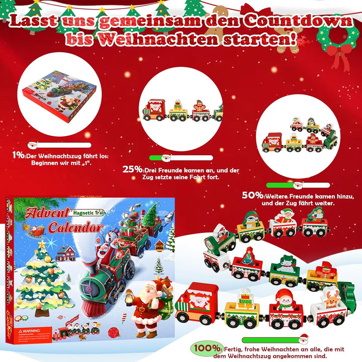 Adventskalender 2025 Holz Eisenbahn Kinder, 24 Tage Weihnachten Adventskalender Zug,Kinderspielzeug