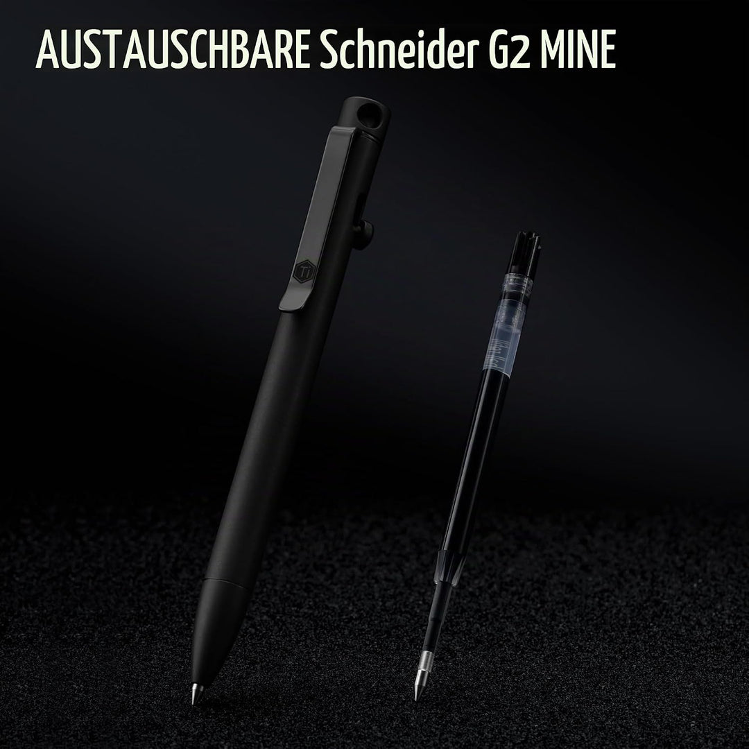 KeyUnity KP01BK Bolt Action Pen mit Clip, EDC-Taschenstift aus Titanlegierung, einziehbarer Metallku