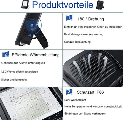 UISEBRT LED Baustrahler 2 * 100W Kaltweiss mit Stativ - LED Fluter Arbeitsscheinwerfer Wasserdicht I