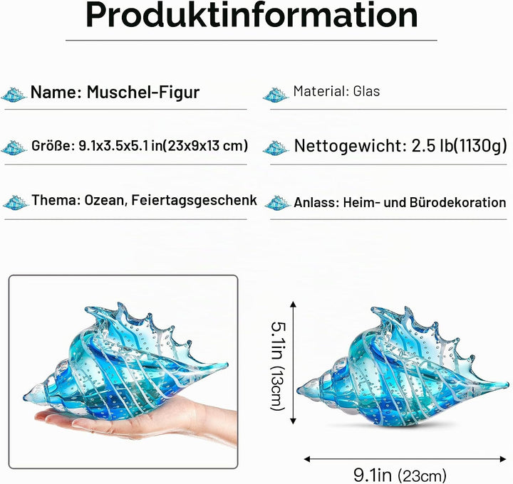 EUSTUMA Mundgeblasene Glasmuschelfiguren, Meerestier-Ornament für Heimdekoration, Meerestier-Kollekt