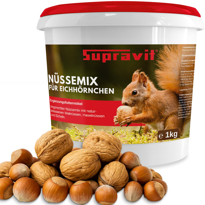 Supravit Frische Nüsse-Mix Eichhörnchen Futter 1kg | Futter für Eichhörnchen mit Haselnüsse, Walnüss
