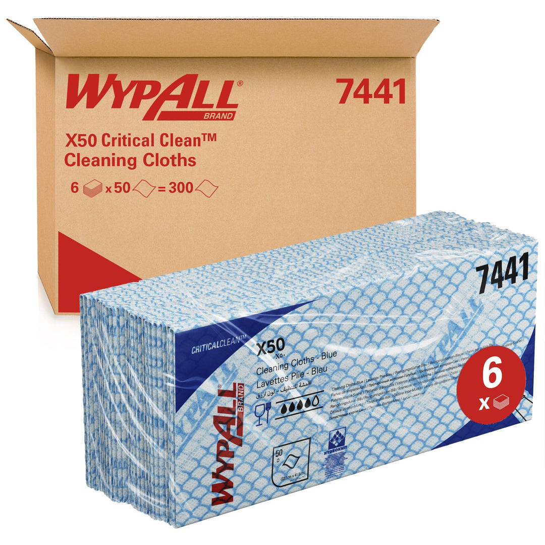 WypAll® X50 Critical Clean™ 7441, blaue, farbcodierte Reinigungstücher mit Interfold-Faltung, für kr