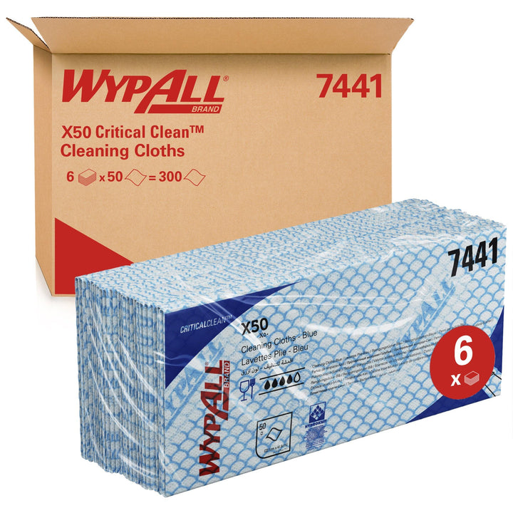 WypAll® X50 Critical Clean™ 7441, blaue, farbcodierte Reinigungstücher mit Interfold-Faltung, für kr