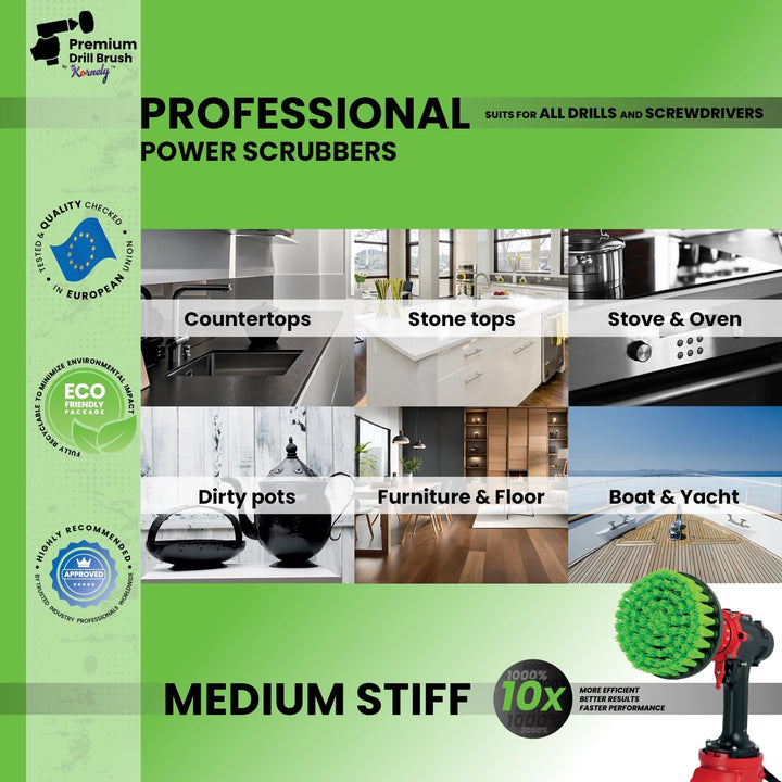 Premium Bohrbürste, mittelsteif, grün, 5 Stück Professioneller Power-Schrubber Kratzt Keine Oberfläc