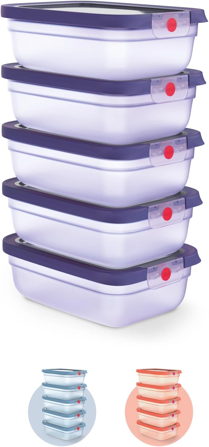 EMSA oneClick Frischhaltedosen, Meal Prep Set 5 x 1,2L, Lebensmittel 2 x länger frisch, 100% dicht,