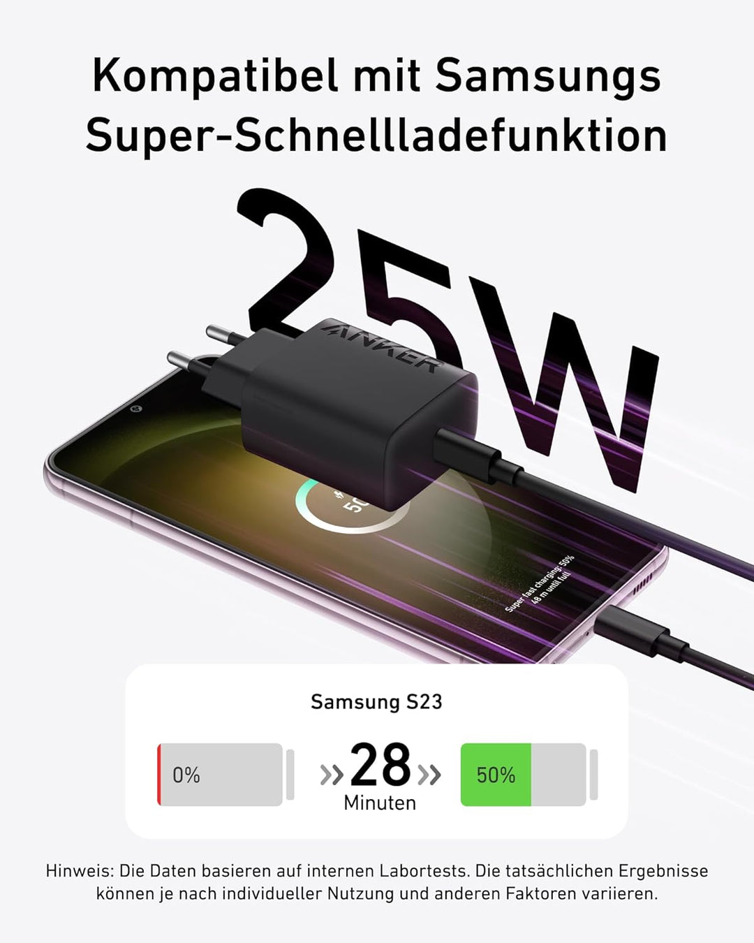 Anker 25 W USB-C-Ladegerät mit USB-C-Kabel, unterstützt PPS-Schnellladung für Samsung Galaxy S23 Ult