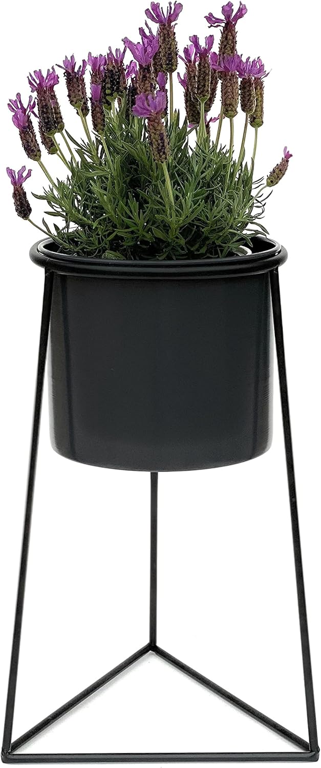 DanDiBo Blumenhocker mit Topf Metall Schwarz L 45 cm Blumenständer 96052 Blumensäule Modern Pflanzen