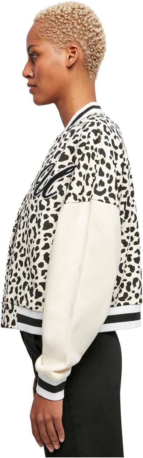Urban Classics Damen Ladies AOP Oversized College Sweat Jacket XL Whitesandleo/Whitesand, XL Whitesa