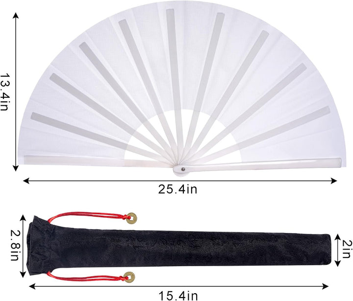 2 Stück Grosse Faltbare Seide Hand Fächer Chinesischer Tai Chi Faltender Handfächer Nylon Tuch Chine