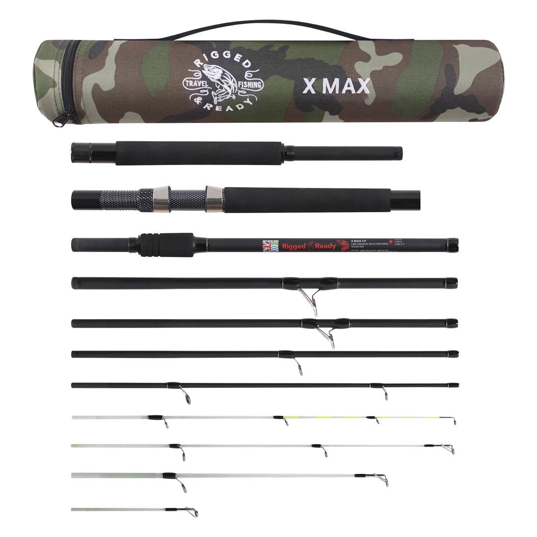 Rigged & Ready X Series Travel Fishing Rods. 6 Super Compact, Multi-Functional, Portable, Spin, Bass