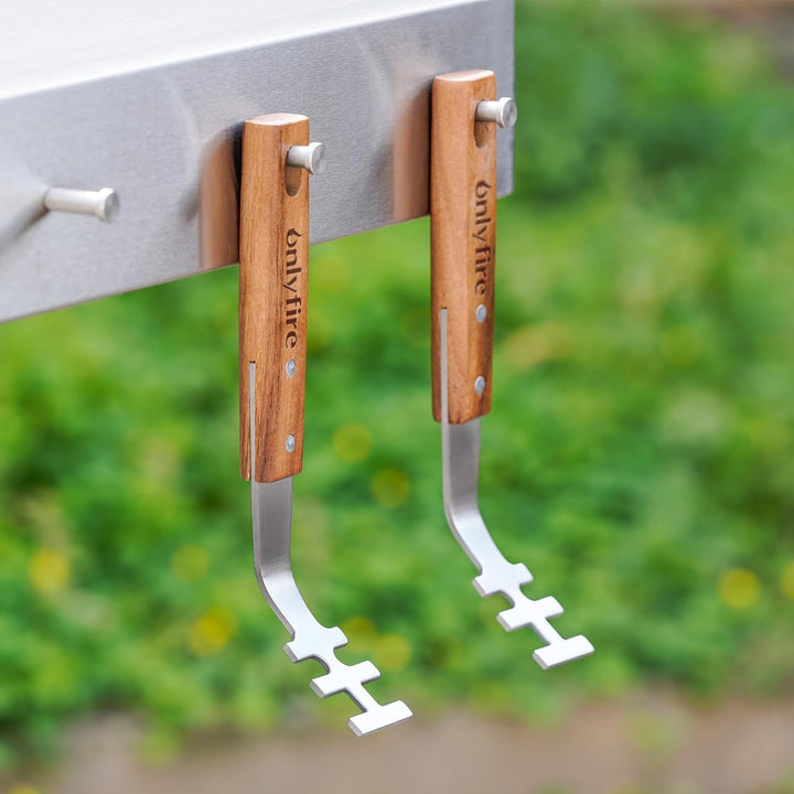 onlyfire Grillrostheber Edelstahl mit Holzgriff, Grillzubehör für Edelstahlroste und Grillrost Gusse