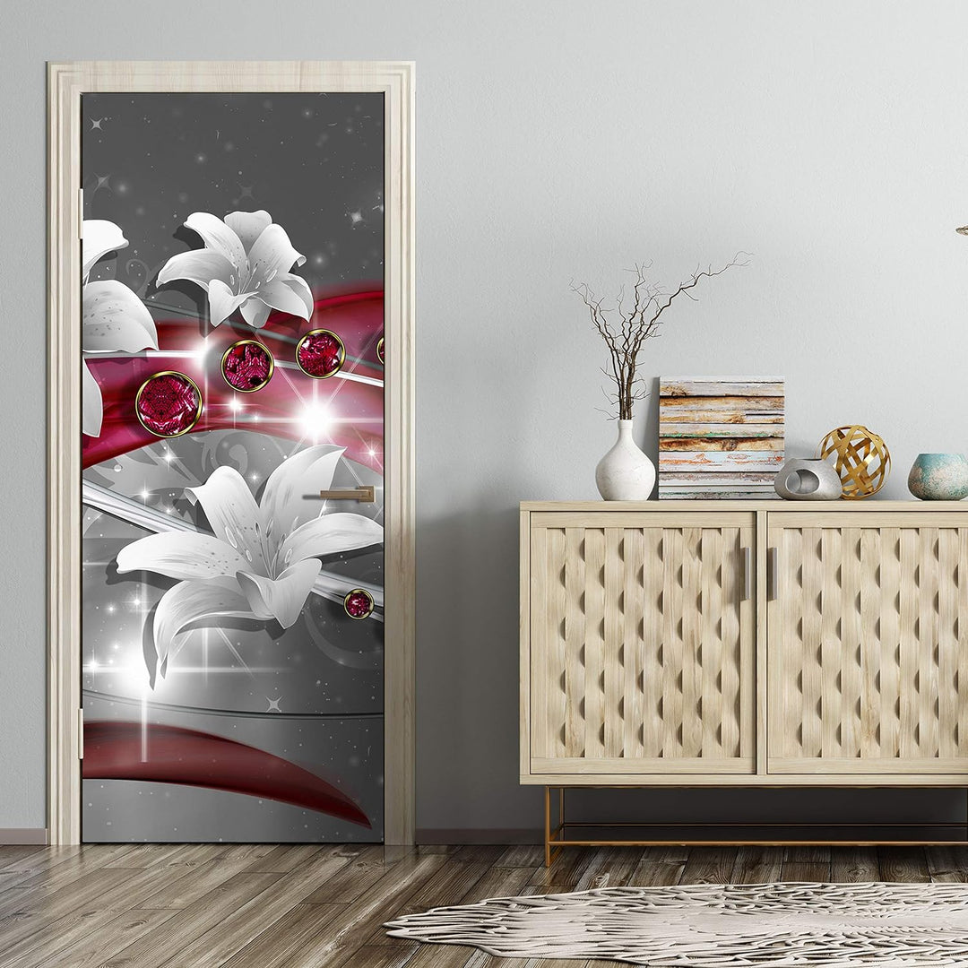 wandmotiv24 Türtapete Abstrakt Diamant Lilie 80 x 200cm (B x H) - Dekorfolie selbstklebend Sticker f