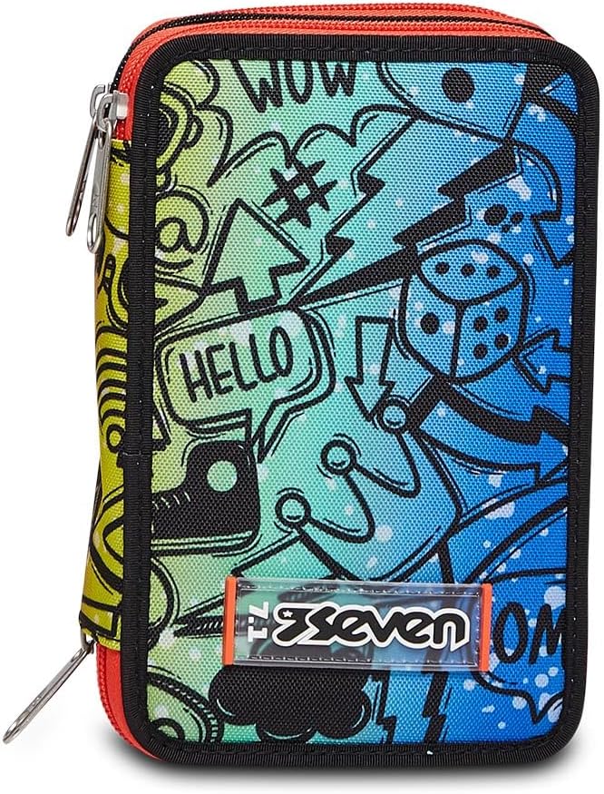 Seven Federmäppchen, Mäppchen, mehrfarbig, Federtasche für Schreibwaren, Etui komplett mit Bleistift
