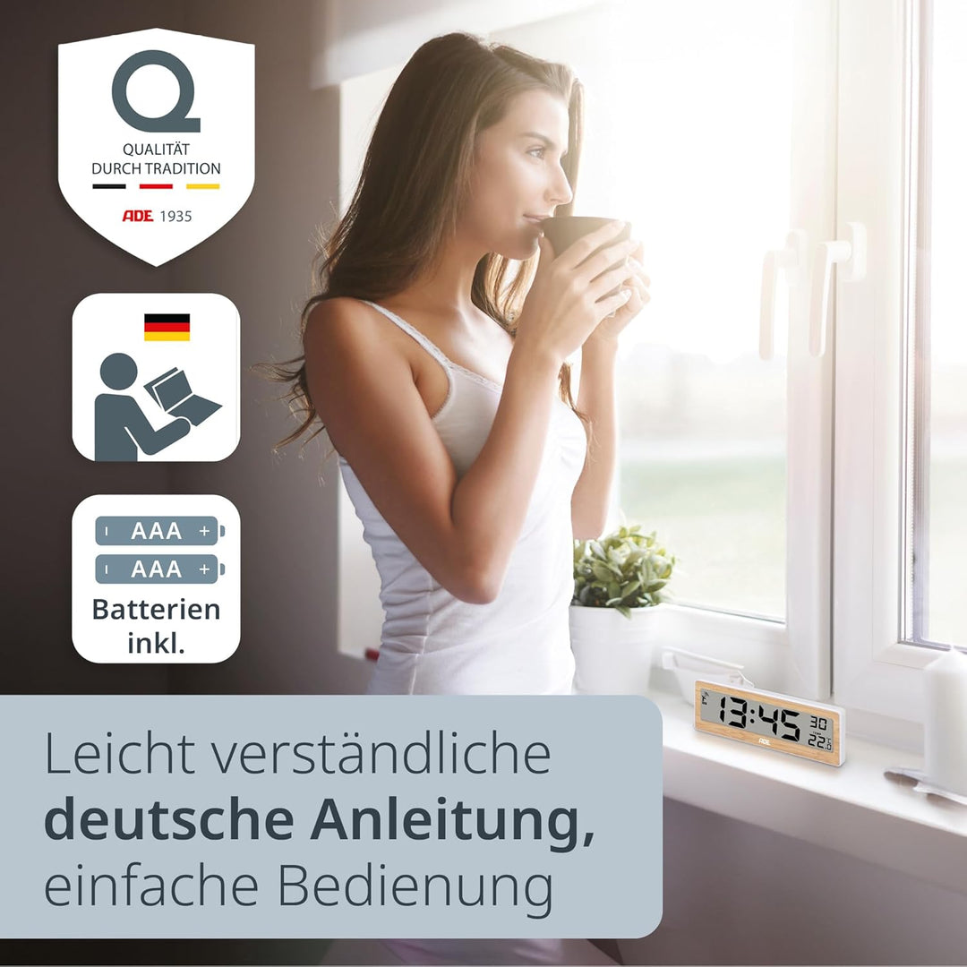 ADE Digitale Funkuhr Wohnzimmer mit Temperaturanzeige | sehr grosse Ziffern | gut ablesbares Display