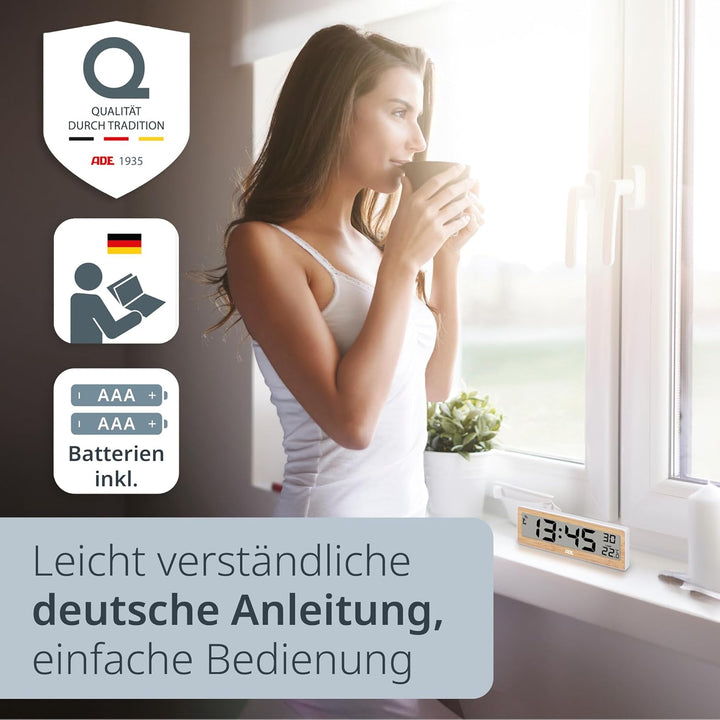 ADE Digitale Funkuhr Wohnzimmer mit Temperaturanzeige | sehr grosse Ziffern | gut ablesbares Display
