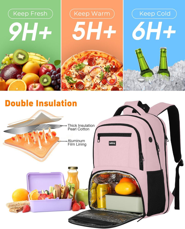 kadilong 17,3 Zoll Lunch Rucksack Damen Lsoliertes Kühlrucksack,Gross Schulranzen für Arbeit Reisen