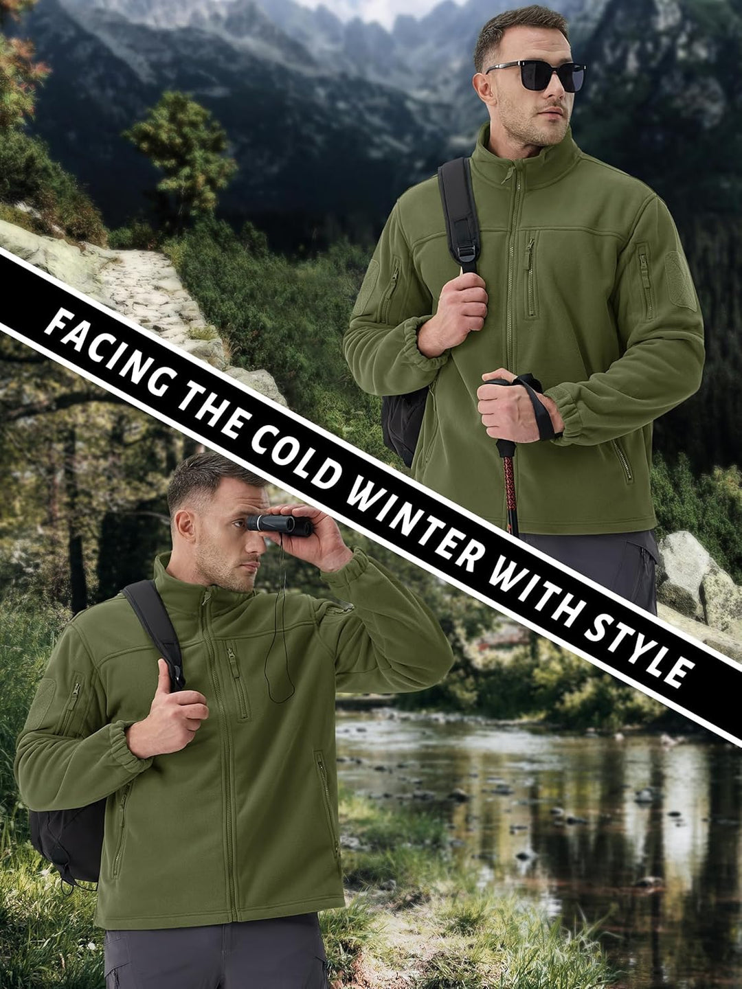 TACVASEN Herren Militär Outdoor Fleecejacke Warme Taktische Jacke Fleece Jacket XL Armeegrün, XL Arm