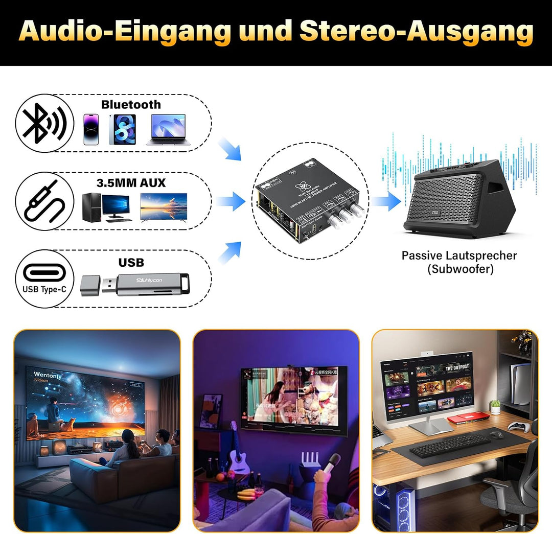 Mini Mono Verstärker mit Bluetooth, 400W Subwoofer HiFi Verstärker TWS Digitaler Stereo Endverstärke