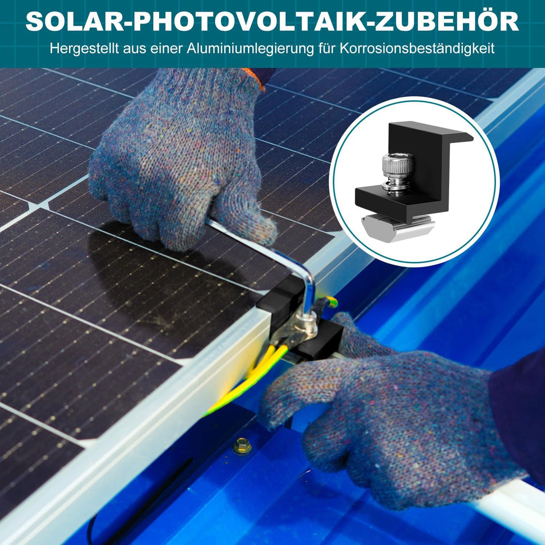 KIKIGOAL Zentralklemme 30mm Schwarz, 6pcs Solarpanel-Montage-Endklemmen-Kit, Solar-Endklemme einstel