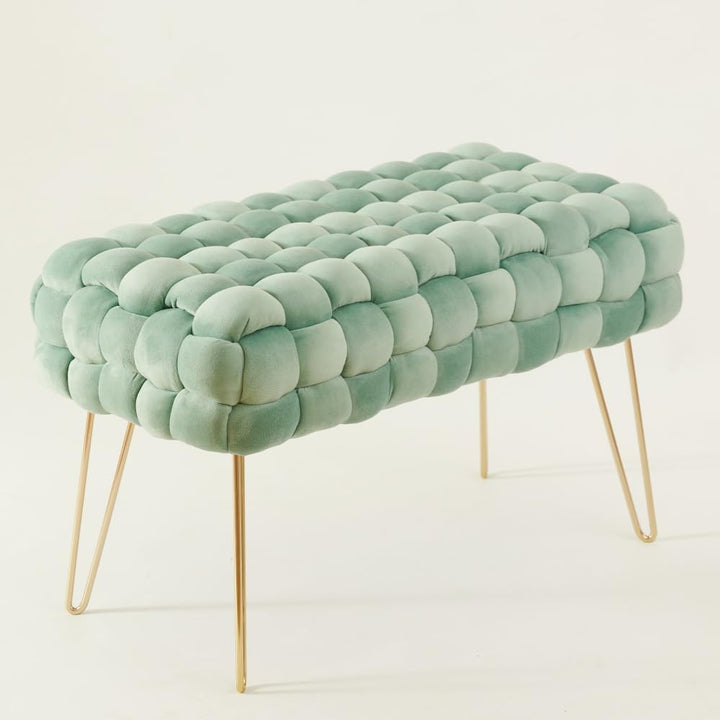 Zedelmaier Moderner Velvet Kosmetik Hocker, Quadratisch Ottoman-Fusshockermit goldfarbenen Metallbei