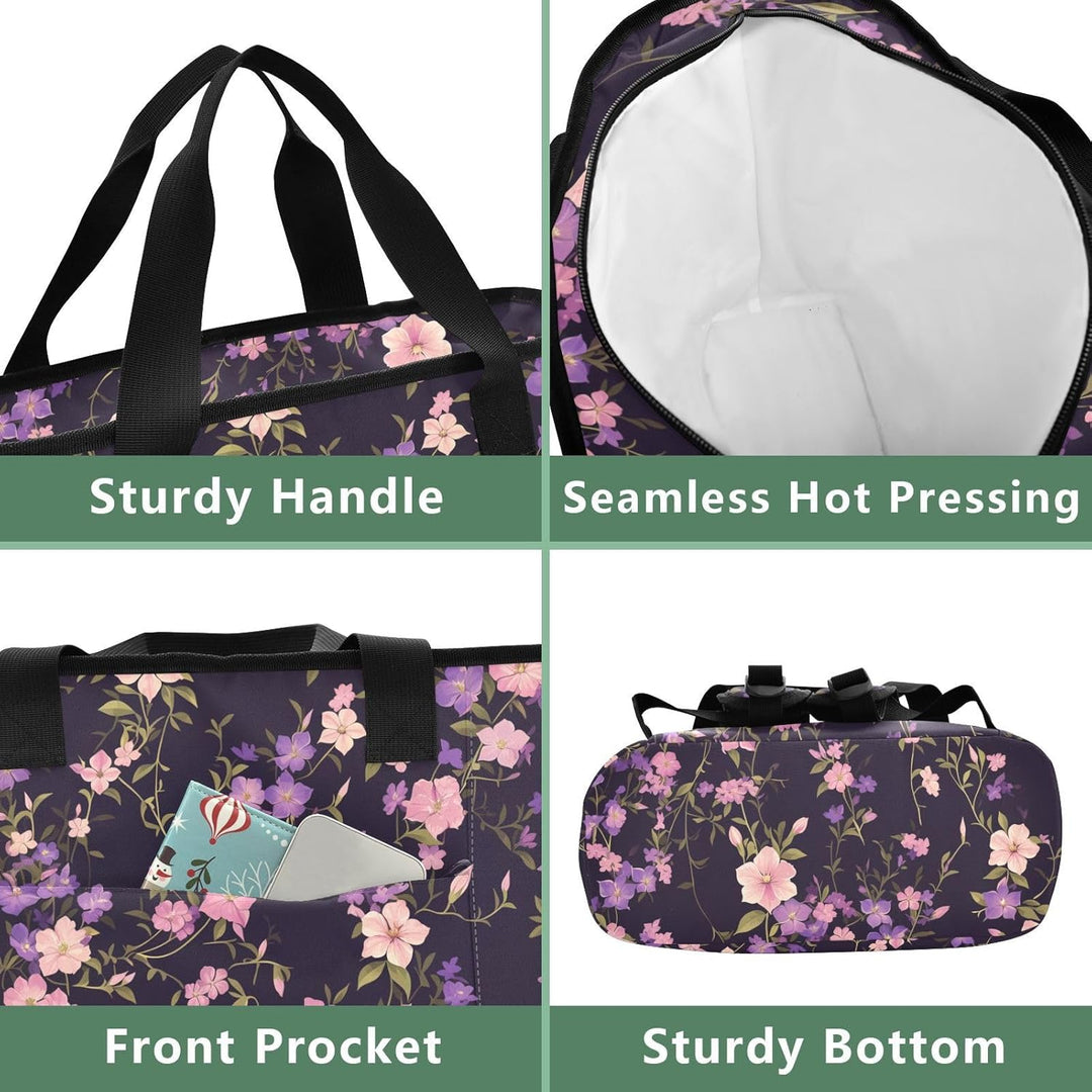 Kühlrucksack mit violetten Blumen, dunkel, isoliert, 41,5 cm, Jungen, grosse Tragetasche für Camping