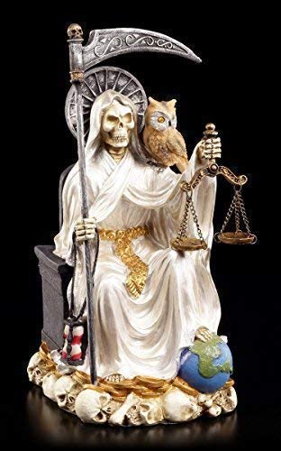 La Santa Muerte Figur weiss sitzend - Sensenmann Reaper Mexiko Deko Altar