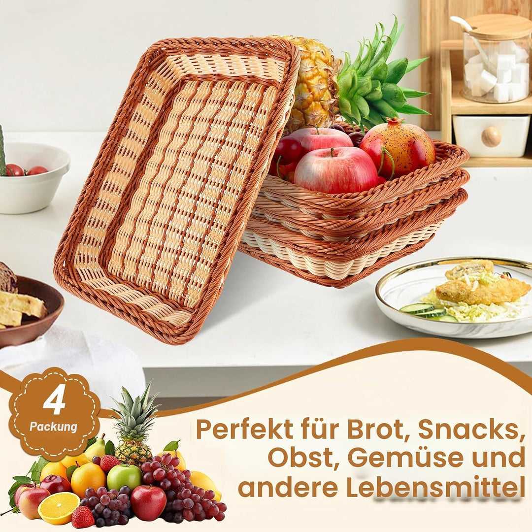 4er Set Brötchenkorb Geflochten Brotkorb Stapelbarer Brotkörbchen Modern Brotkörbe Hochwertiger Obst