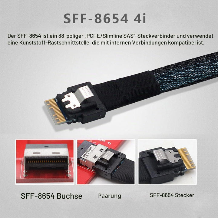 Cablecc NGFF M-Key NVME Verlängerungskabel (Stecker auf Buchse, mit SFF-8654 Stecker für Mainboard S