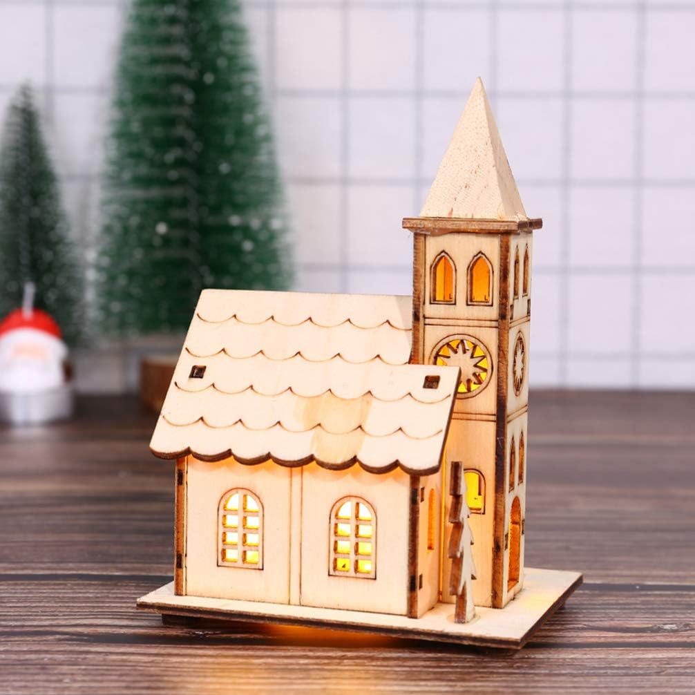 Toyvian LED Weihnachtshaus Beleuchtet Winterdorf Haus Holz Weihnachtsdorf Häuser Holzhaus Weihnachts