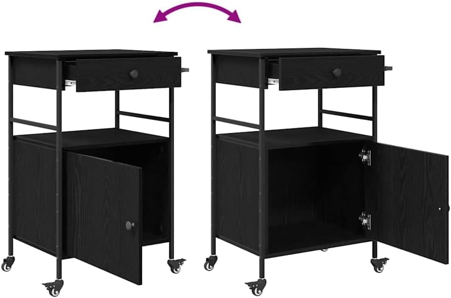 vidaXL Küchentrolley Schwarz Eichen-Optik 56 x 43 x 89,5 cm, Moderner Küchenwagen, praktisches Troll