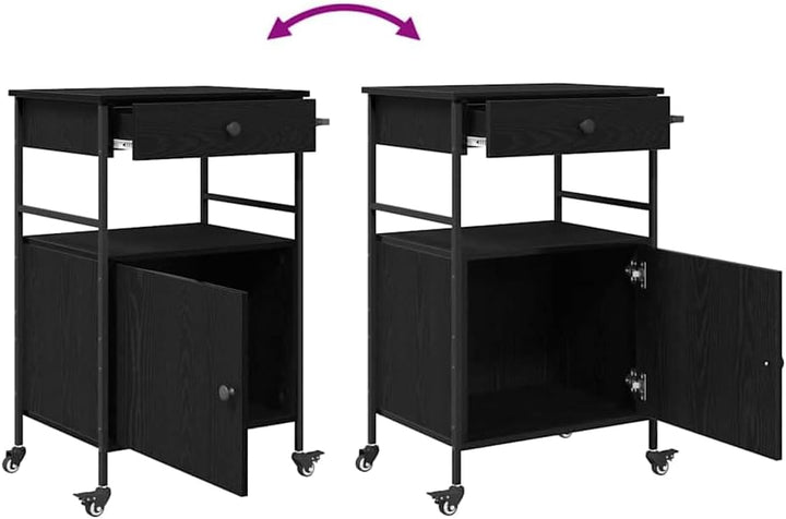 vidaXL Küchentrolley Schwarz Eichen-Optik 56 x 43 x 89,5 cm, Moderner Küchenwagen, praktisches Troll