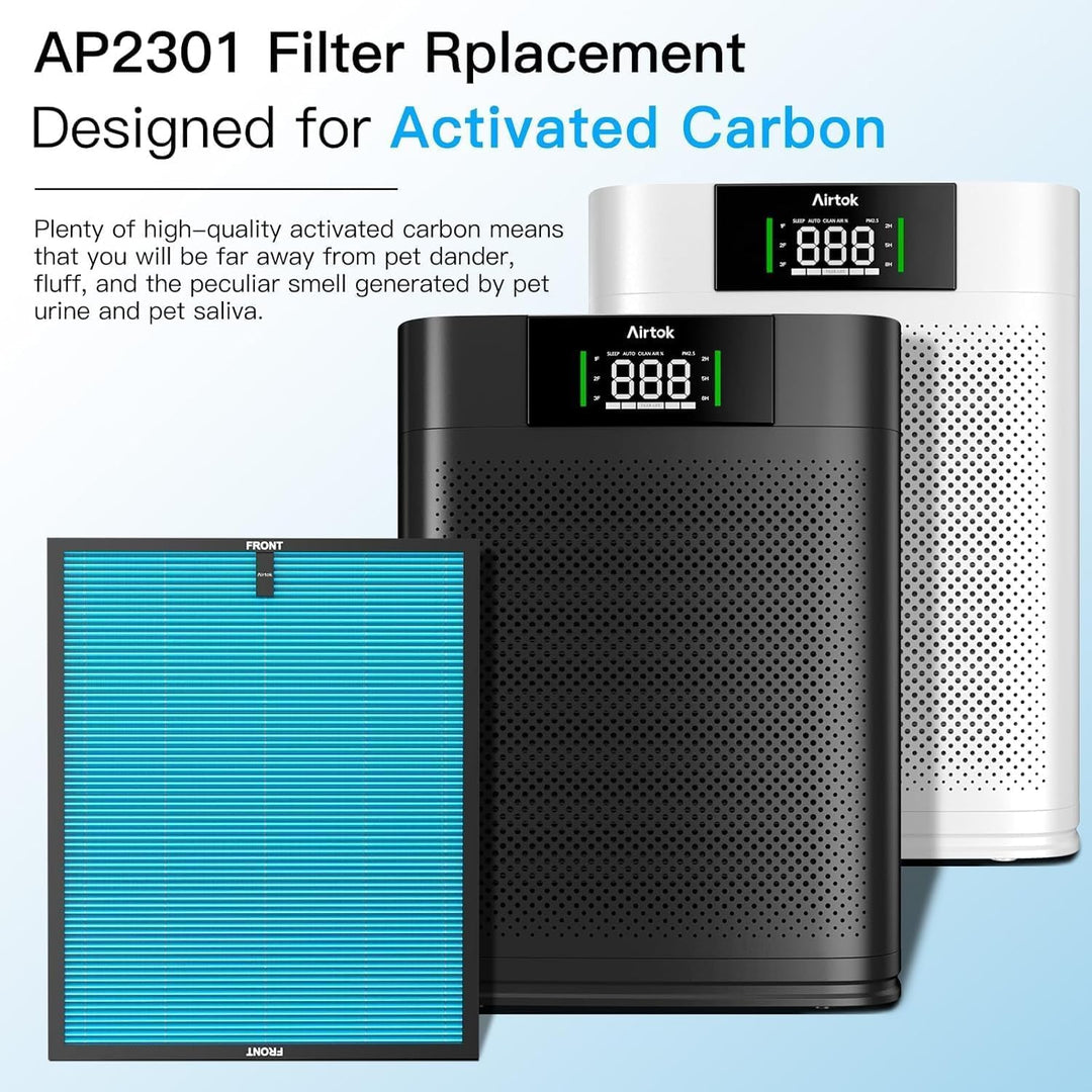 2 Pack Ersatzfilter für AIRTOK AP2301 Luftreiniger, Hocheffizienter Aktivkohlefilter Filtersystem, H