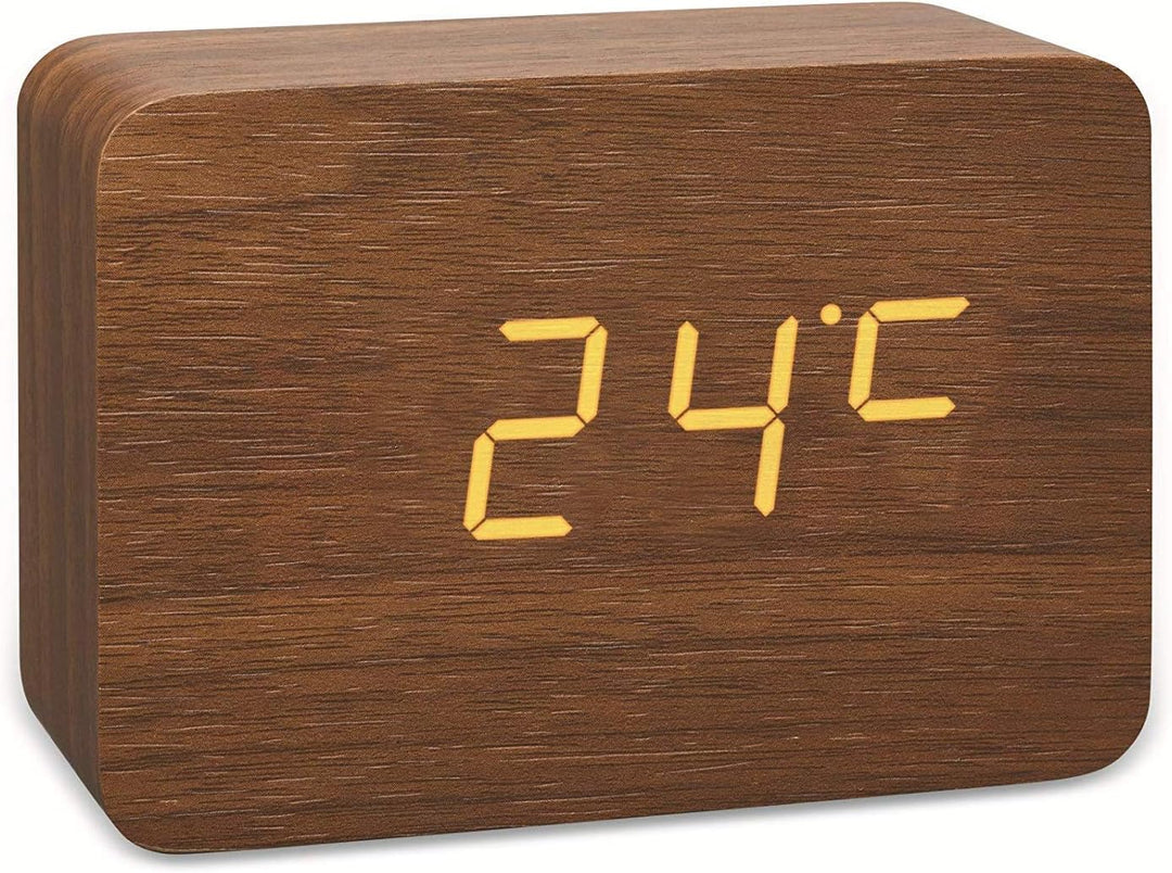 TFA Dostmann 60.2549 Clocco Funk-Wecker in Holzoptik braun/orange mit Batterien